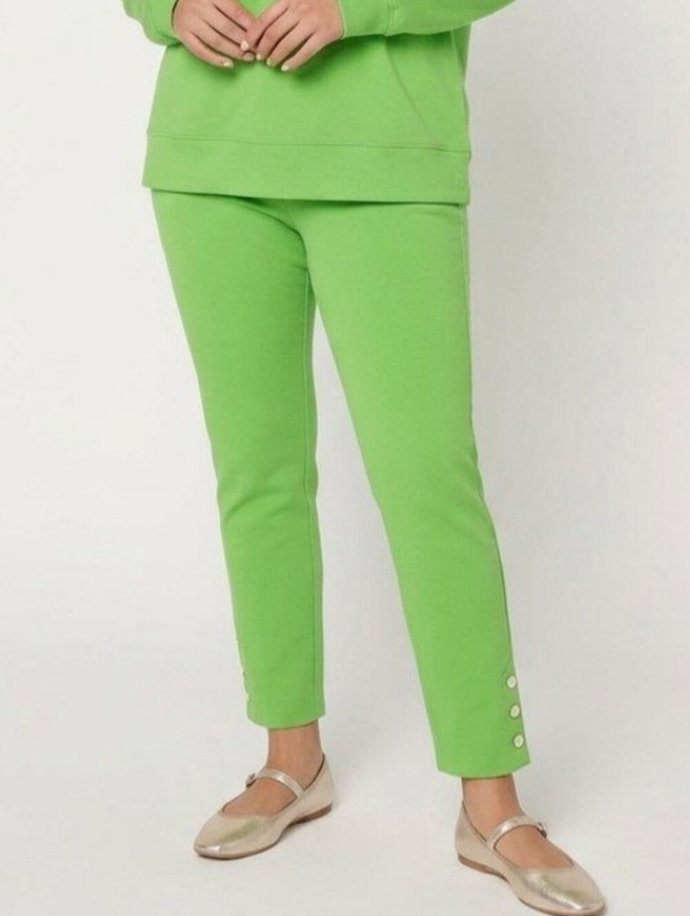 BELLE by Kim Gravel Regular Green Nautical Gold Button Ponte Ankle Golf Pants
